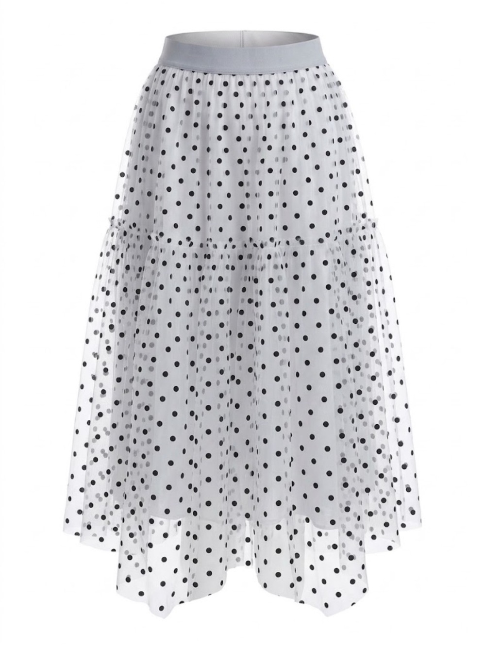 White Polka Dot Tulle Midi Skirt
